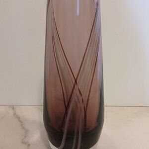 Signed Vintage Caithness Amethyst Art Glass w/Swirls-Poppy/Bud Vase